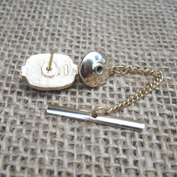 Vintage Swank Tie Tack & Cufflink Set Green & Gold - Picture 11 of 16